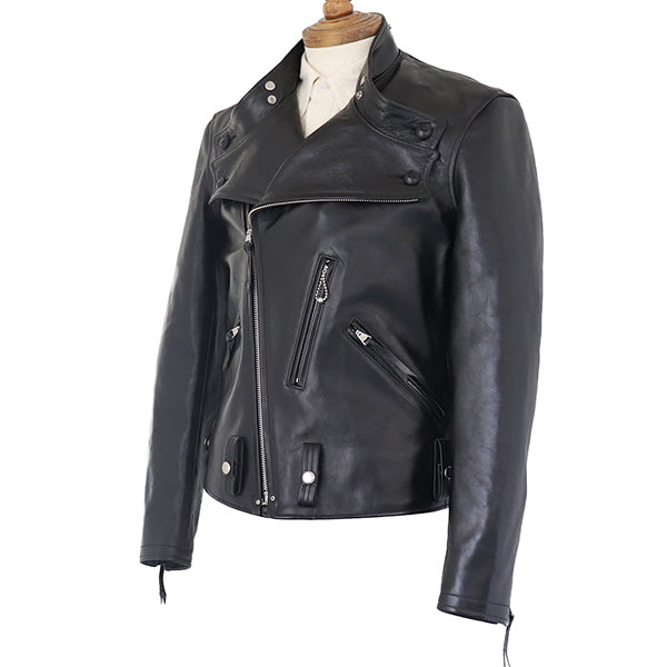 SAN MATEO (SIZE: 36-42) / 1930s MOTORCYCLE JACKET / DOUBLE BREASTED TYPE / HORSE HIDE RUDE BLACK / 2023 MODEL