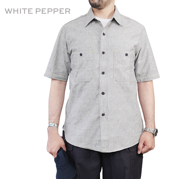 HEAD MAN CUT-SLEEVE SHIRT / 1920-1930s STYLE WORK CLOTHING / TRANSFORMED in 50sVINTAGE STYLE GRAINED CHAMBRAY