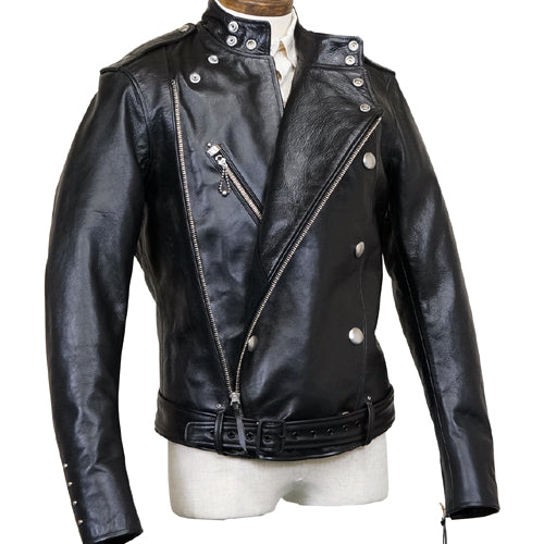 CENTINELA LEATHER TOGS / LATE 1930-1940s MOTORCYCLE JACKET / DOUBLE BREASTED TYPE / HORSE HIDE RUDE BLACK / 2022 MODEL