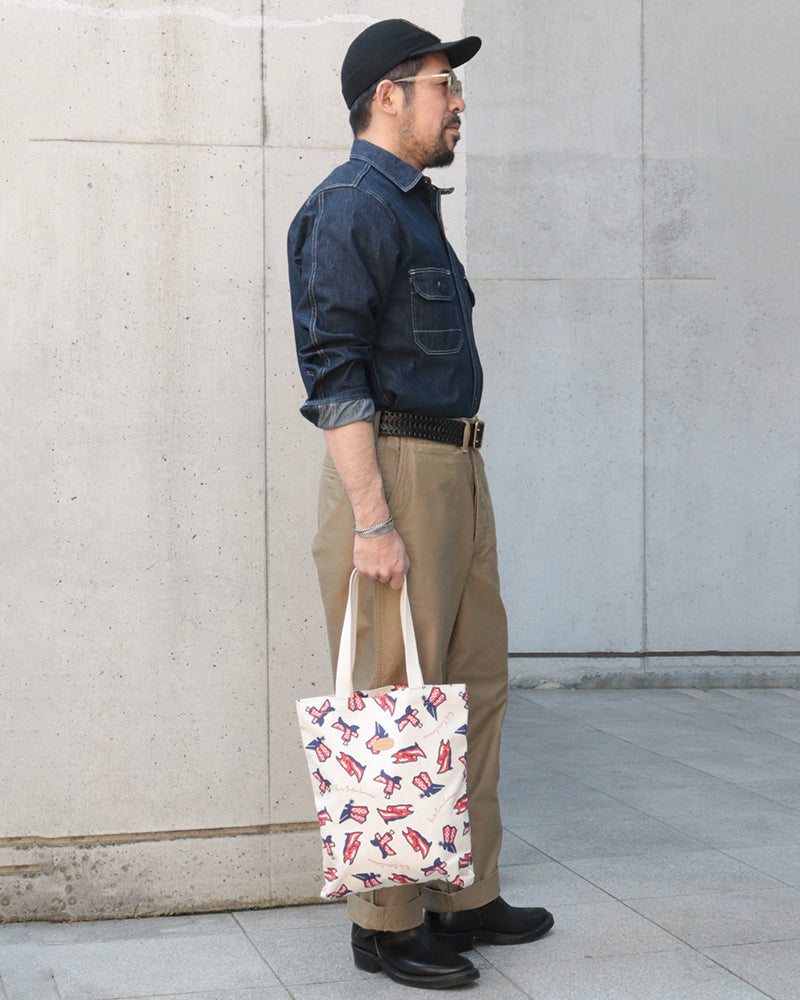 SIMPLE TOTE BAG / BOOTS PATTERN NATURAL