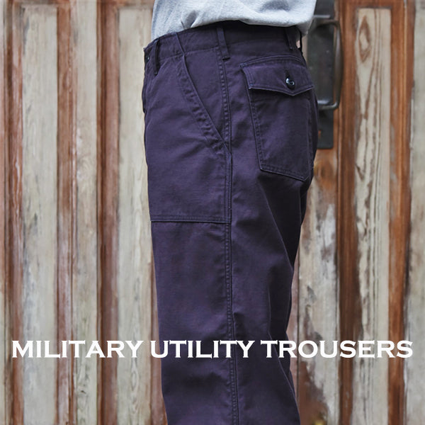 MILITARY UTILITY TROUSERS / 1950 - 1960s CIVILIAN MILITARY STYLE CLOTHING / MILITARY BACK SATIN / EGGPLANT NAVY