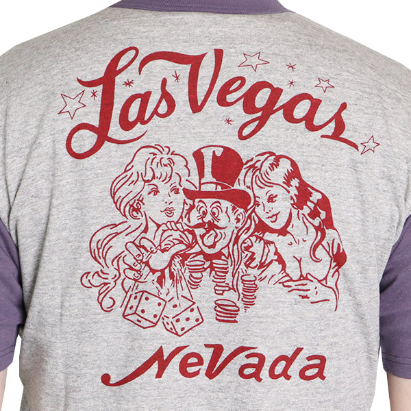 T-SHIRT / LAS VEGAS GAMBLER / HOME of U.S. SERIES / VINTAGE STYLE LIGHT WEIGHT JERSEY / MIX GRAY × WASTED NAVY