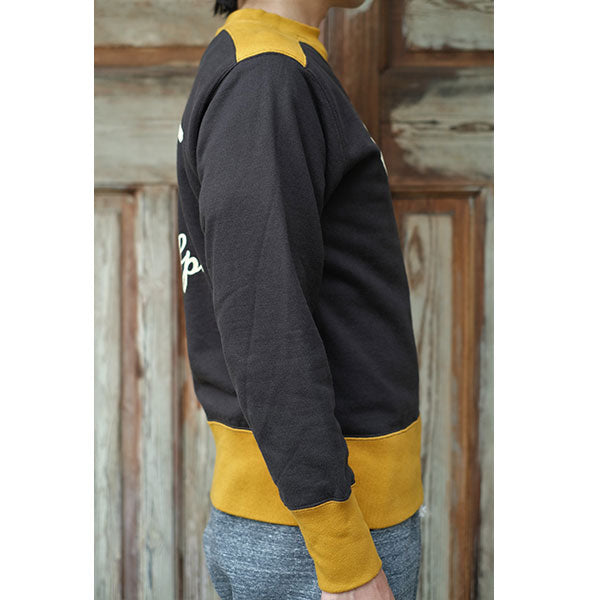 ATHLETIC SWEAT SHIRT / HELLBENT V8 / 1920-1930s COMFORTABLE RIB KNIT TRIMMED SWEAT SHIRT / SOOT BLACK × OLD GOLD