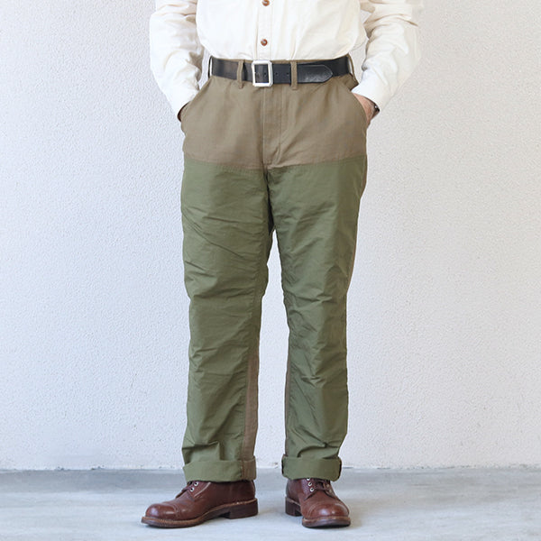 FIELD CRUISER TROUSERS / VINTAGE STYLE 10oz DUCK PARAFFIN COATING × VINTAGE STYLE HIGH DENSITY WEATHER / KHAKI BEIGE × OLIVE GREEN