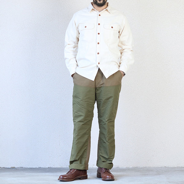 FIELD CRUISER TROUSERS / VINTAGE STYLE 10oz DUCK PARAFFIN COATING × VINTAGE STYLE HIGH DENSITY WEATHER / KHAKI BEIGE × OLIVE GREEN