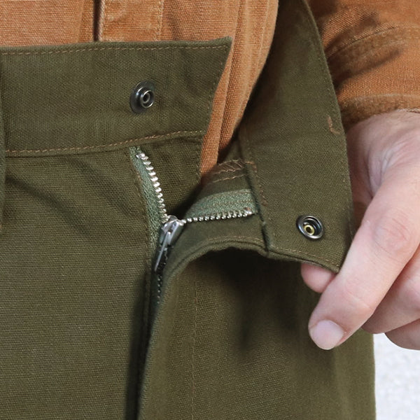 FIELD CRUISER TROUSERS / VINTAGE STYLE 10oz DUCK PARAFFIN COATING × VINTAGE STYLE HIGH DENSITY WEATHER / OLIVE DRAB × KHAKI GREEN