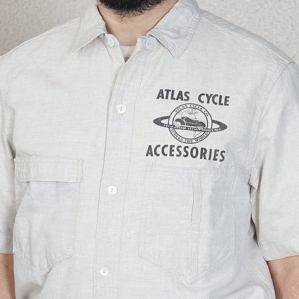 BIG BERTHA  CUSTOM S/S SHIRT / ATLAS CYCLE CO / RAW WHITE