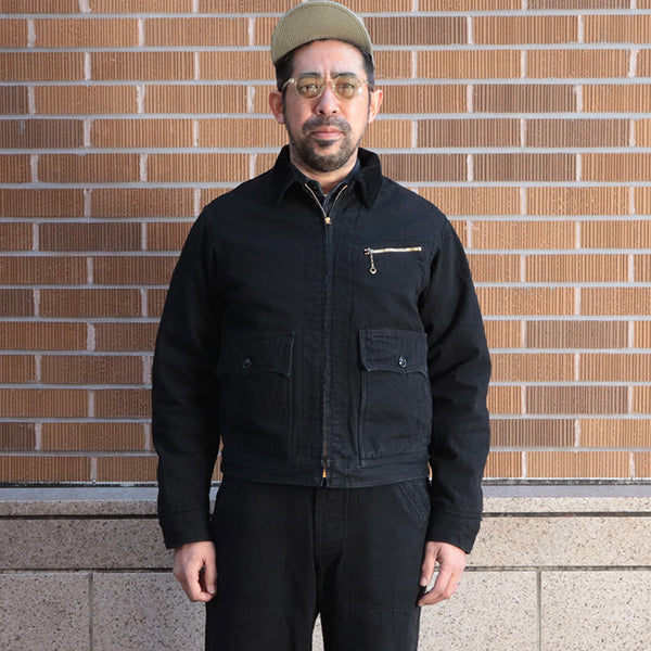 GARAGE WORKER JACKET / MOTOR PSYCLONE GARAGE SERIES / YARN-DYED 11oz CANVAS / YARN-DYED RUDE BLACK