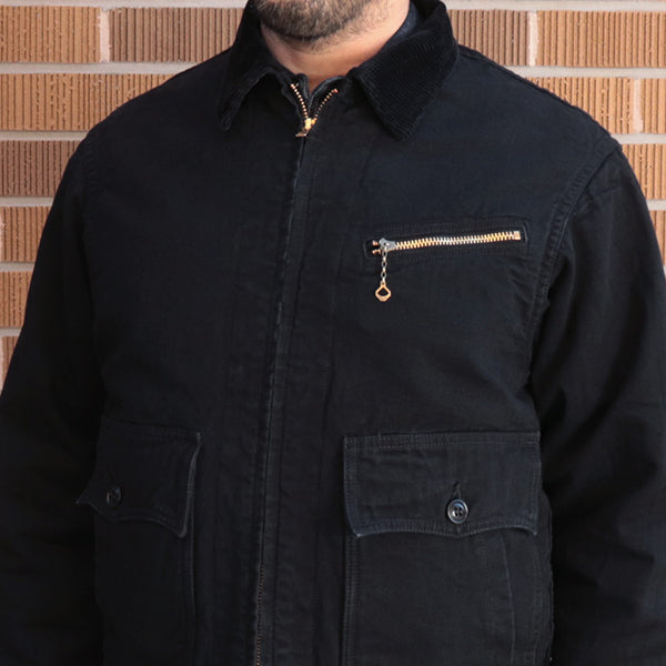 GARAGE WORKER JACKET / MOTOR PSYCLONE GARAGE SERIES / YARN-DYED 11oz CANVAS / YARN-DYED RUDE BLACK