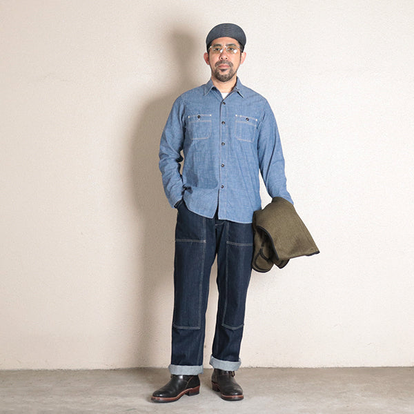 CHOPPER BUILDER WORK TROUSERS / MOTOR PSYCLONE GARAGE SERIES / 14oz INDIGO DENIM