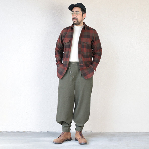 BALDYGUS MECHANIC SHIRT / ORIGINAL COTTON FLANNEL CHECK WITH A RAISED BACK / RED BROWN × DARK BROWN × DARK KHAKI OLIVE