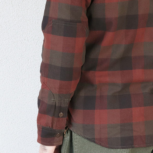 BALDYGUS MECHANIC SHIRT / ORIGINAL COTTON FLANNEL CHECK WITH A RAISED BACK / RED BROWN × DARK BROWN × DARK KHAKI OLIVE