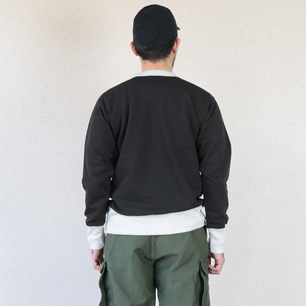 CREW NECKED SWEAT SHIRT SET-IN SLEEVE / MEDIUM WEIGHT FLEECE / SOOT BLACK × OATMEAL