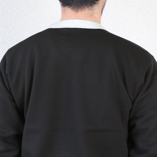 CREW NECKED SWEAT SHIRT SET-IN SLEEVE / MEDIUM WEIGHT FLEECE / SOOT BLACK × OATMEAL