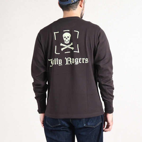 HENLEY NECKED LONG SLEEVE SHIRT / U.S. NAVY JOLLY ROGERS VF-17 / JET BLACK