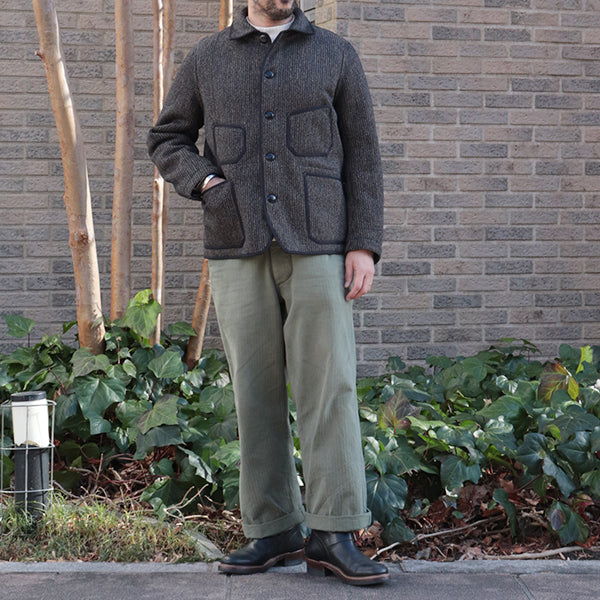 LONGSHOREMAN / WINTER WORKER JACKET / HIGH GAUGE MEDIUM WEIGHT BEACH CLOTH / GRAINED BLACK STRIPE × BLACK