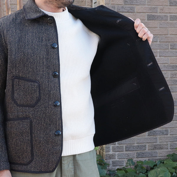 LONGSHOREMAN / WINTER WORKER JACKET / HIGH GAUGE MEDIUM WEIGHT BEACH CLOTH / GRAINED BLACK STRIPE × BLACK