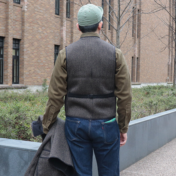 LONGSHOREMAN WINTER WORKER VEST / HIGH GAUGE MEDIUM WEIGHT BEACH CLOTH / GRAINED BLACK STRIPE × BLACK