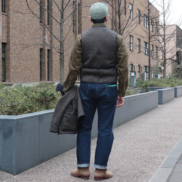 LONGSHOREMAN WINTER WORKER VEST / HIGH GAUGE MEDIUM WEIGHT BEACH CLOTH / GRAINED BLACK STRIPE × BLACK