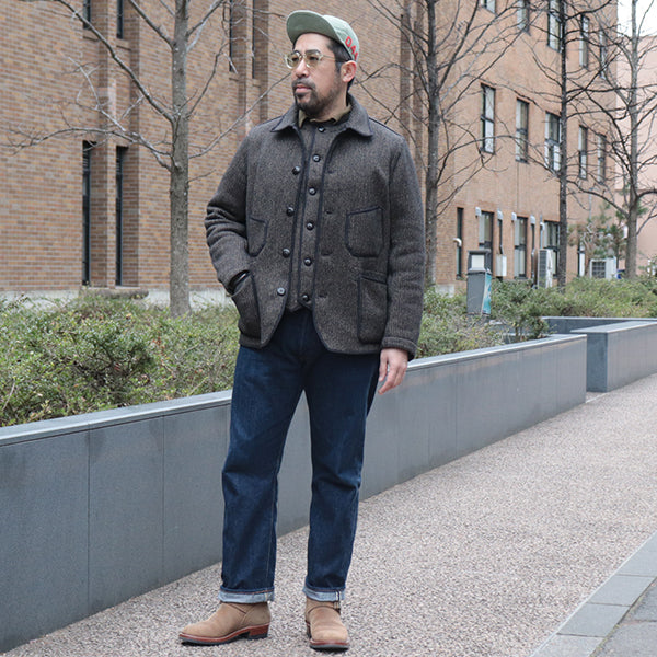 LONGSHOREMAN WINTER WORKER VEST / HIGH GAUGE MEDIUM WEIGHT BEACH CLOTH / GRAINED BLACK STRIPE × BLACK