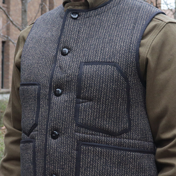 LONGSHOREMAN WINTER WORKER VEST / HIGH GAUGE MEDIUM WEIGHT BEACH CLOTH / GRAINED BLACK STRIPE × BLACK