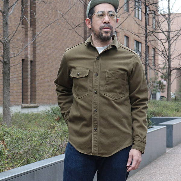 GEMSA WORK SHIRT / ORIGINAL COTTON HARD TWIST KERSEY / KHAKI OLIVE
