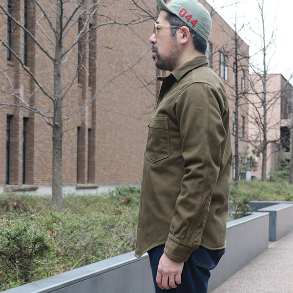 GEMSA WORK SHIRT / ORIGINAL COTTON HARD TWIST KERSEY / KHAKI OLIVE
