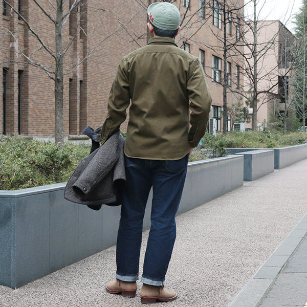 GEMSA WORK SHIRT / ORIGINAL COTTON HARD TWIST KERSEY / KHAKI OLIVE