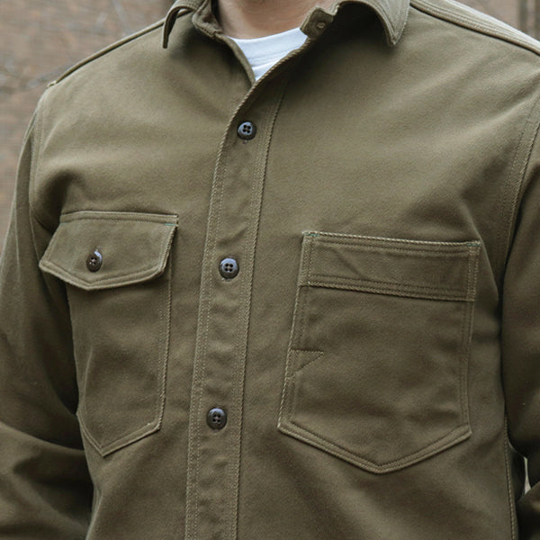 GEMSA WORK SHIRT / ORIGINAL COTTON HARD TWIST KERSEY / KHAKI OLIVE