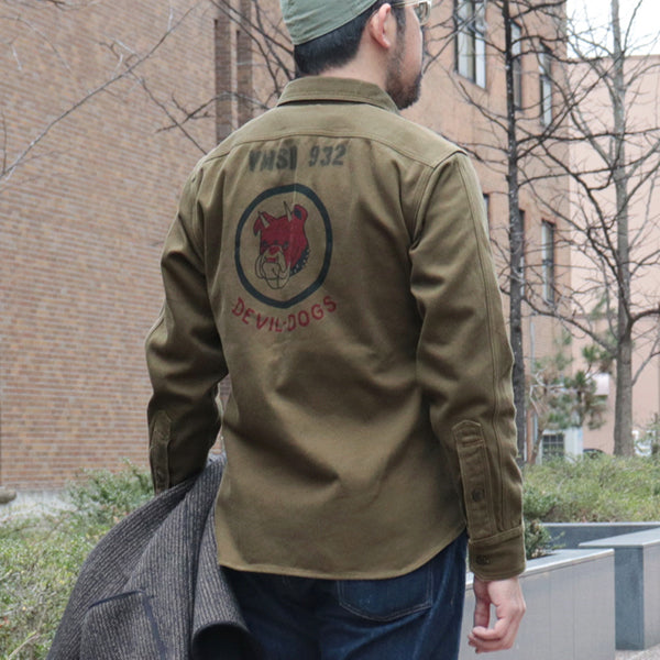 GEMSA WORK SHIRT / TEUFELHUND / ORIGINAL COTTON HARD TWIST KERSEY / KHAKI OLIVE