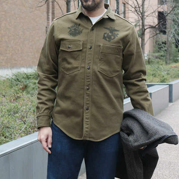 GEMSA WORK SHIRT / TEUFELHUND / ORIGINAL COTTON HARD TWIST KERSEY / KHAKI OLIVE