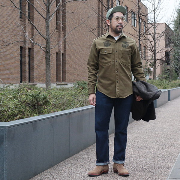 GEMSA WORK SHIRT / TEUFELHUND / ORIGINAL COTTON HARD TWIST KERSEY / KHAKI OLIVE