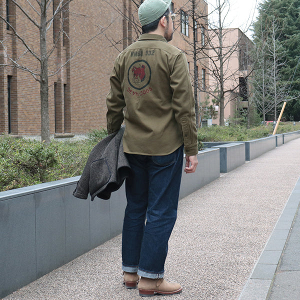 GEMSA WORK SHIRT / TEUFELHUND / ORIGINAL COTTON HARD TWIST KERSEY / KHAKI OLIVE