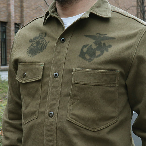 GEMSA WORK SHIRT / TEUFELHUND / ORIGINAL COTTON HARD TWIST KERSEY / KHAKI OLIVE