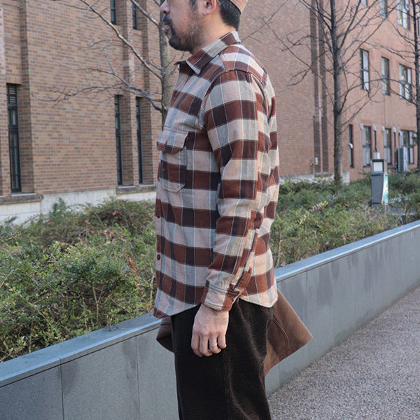 BIRNER MECHANIC SHIRT / ORIGINAL COTTON FLANNEL CHECK WITH A RAISED BACK / DARK RED BROWN × CANYON BROWN × DARK IVORY