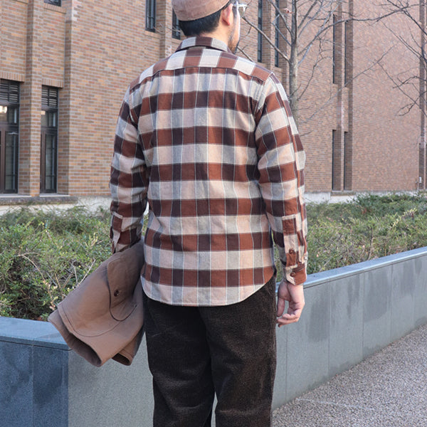 BIRNER MECHANIC SHIRT / ORIGINAL COTTON FLANNEL CHECK WITH A RAISED BACK / DARK RED BROWN × CANYON BROWN × DARK IVORY