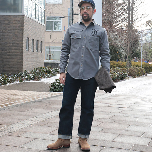 GEMSA WORK SHIRT / 1947 Birner RILEY 4 PORT SPECIAL / ORIGINAL COTTON HARD TWIST KERSEY / STEEL GRAY