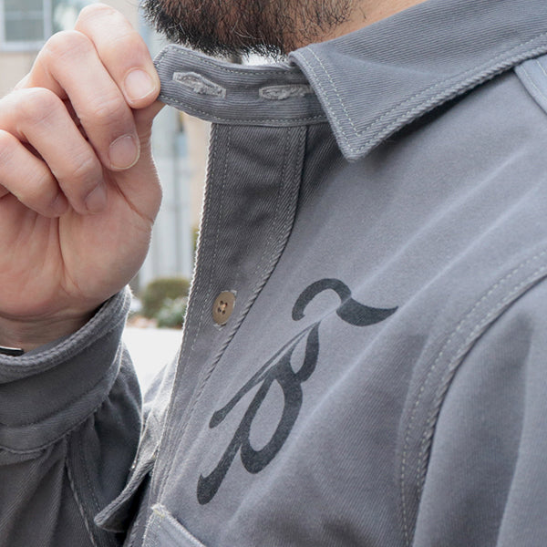 GEMSA WORK SHIRT / 1947 Birner RILEY 4 PORT SPECIAL / ORIGINAL COTTON HARD TWIST KERSEY / STEEL GRAY