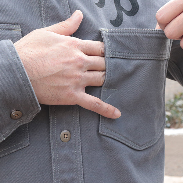 GEMSA WORK SHIRT / 1947 Birner RILEY 4 PORT SPECIAL / ORIGINAL COTTON HARD TWIST KERSEY / STEEL GRAY