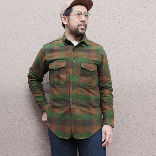 BALDYGUS MECHANIC SHIRT / ORIGINAL COTTON FLANNEL CHECK / BOTTLE GREEN × KHAKI BROWN × DARK OLIVE DRAB