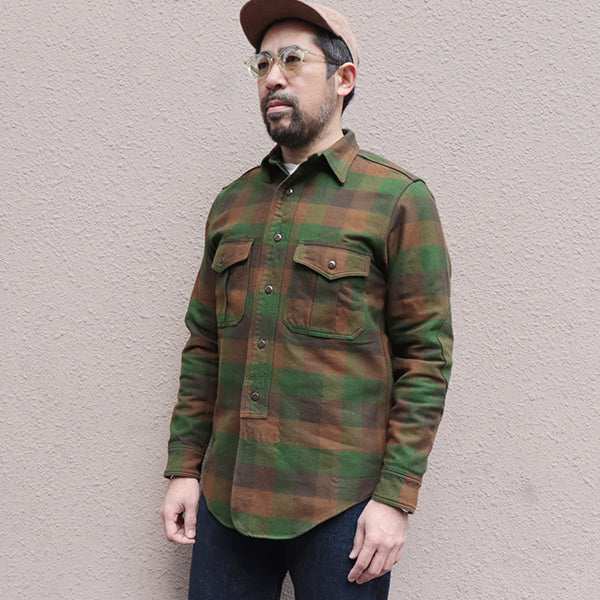 BALDYGUS MECHANIC SHIRT / ORIGINAL COTTON FLANNEL CHECK / BOTTLE GREEN × KHAKI BROWN × DARK OLIVE DRAB