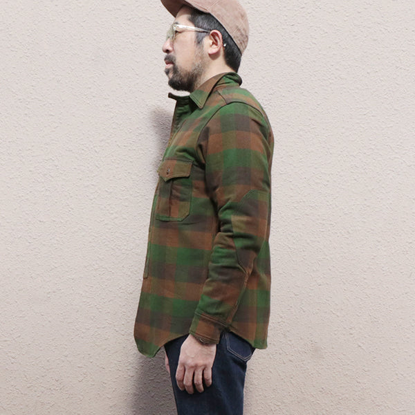 BALDYGUS MECHANIC SHIRT / ORIGINAL COTTON FLANNEL CHECK / BOTTLE GREEN × KHAKI BROWN × DARK OLIVE DRAB