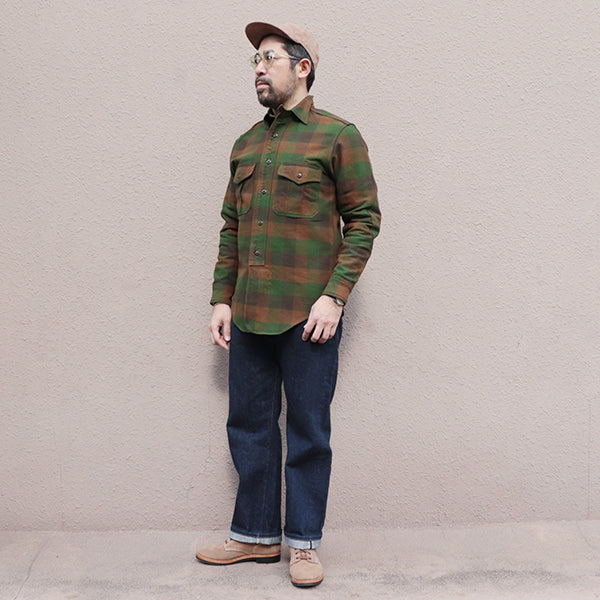 BALDYGUS MECHANIC SHIRT / ORIGINAL COTTON FLANNEL CHECK / BOTTLE GREEN × KHAKI BROWN × DARK OLIVE DRAB