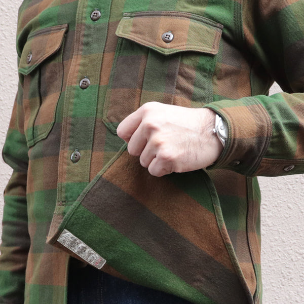 BALDYGUS MECHANIC SHIRT / ORIGINAL COTTON FLANNEL CHECK / BOTTLE GREEN × KHAKI BROWN × DARK OLIVE DRAB