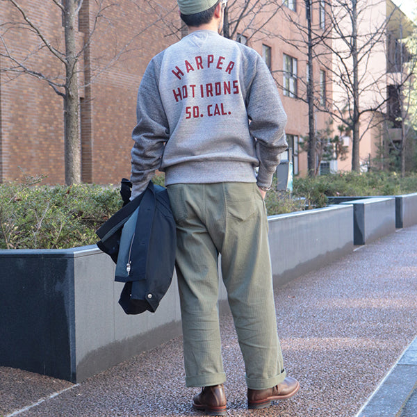 FREEDOM SLEEVE DOUBLE V SWEAT SHIRT <br>HARPER HOT IRONS V8 / SPECIAL HEAVY WEIGHT FLEECE / MIX GRAY × GRAINED CHARCOAL GRAY