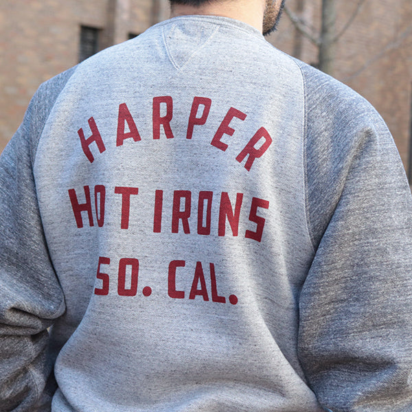 FREEDOM SLEEVE DOUBLE V SWEAT SHIRT <br>HARPER HOT IRONS V8 / SPECIAL HEAVY WEIGHT FLEECE / MIX GRAY × GRAINED CHARCOAL GRAY