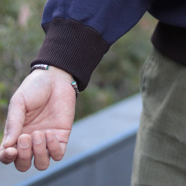 DOUBLE FACE SWEAT SHIRT #13 / COTTON × RAYON JERSEY / FADE NAVY × JET BLACK × STRAW