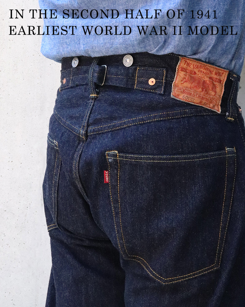IN THE SECOND HALF OF 1941 / EARLIEST WORLD WAR II MODEL / 5 POCKET JEANS / Lot 601 XX 1941 / 14oz WWII INDIGO DENIM