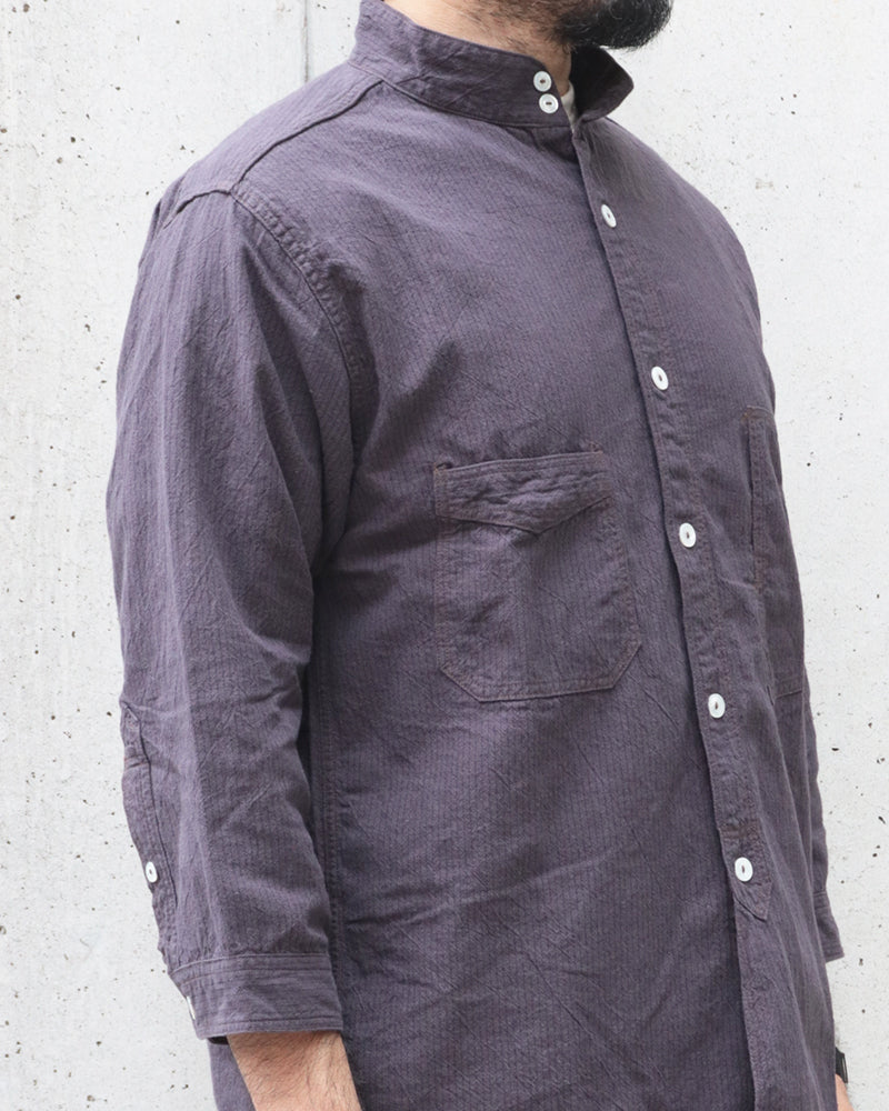 THE SKIPPER / THREE-QUATER SLEEVE SHIRT / COTTON × LINEN YARN-DYED CANVAS STRIPE