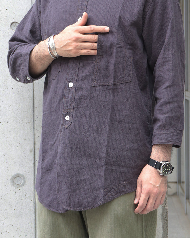 THE SKIPPER / THREE-QUATER SLEEVE SHIRT / COTTON × LINEN YARN-DYED CANVAS STRIPE